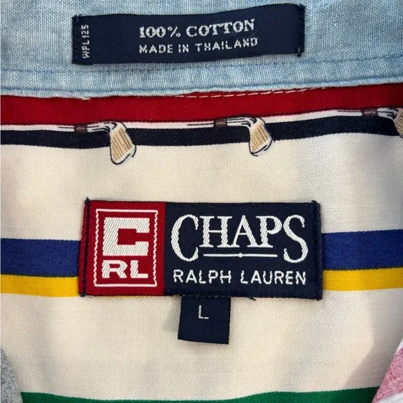 Vintage Chaps Ralph Lauren Novelty Golf club Striped print Men's Shirt Large - Picture 6 of 11
